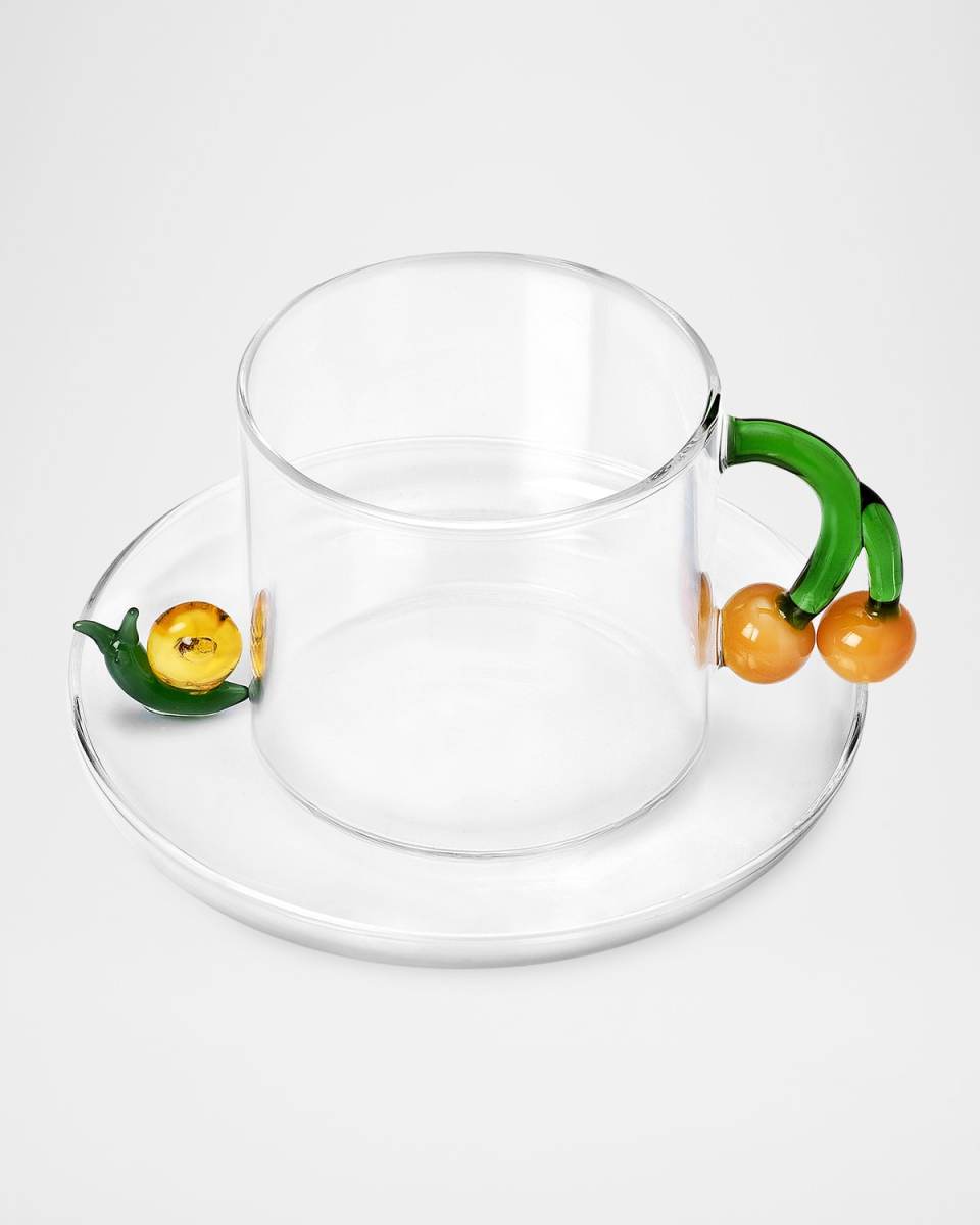 Fruits & Flowers Teacup with Saucer, 10.1 oz